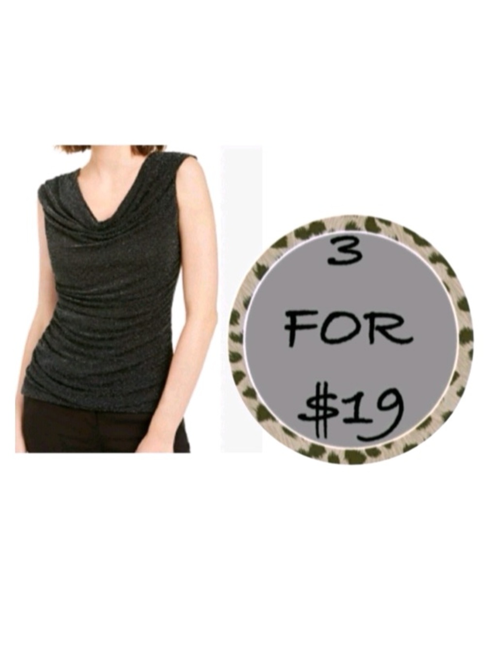3/$19 Loft Chic Black pleated cowl neck Sleeveless Top